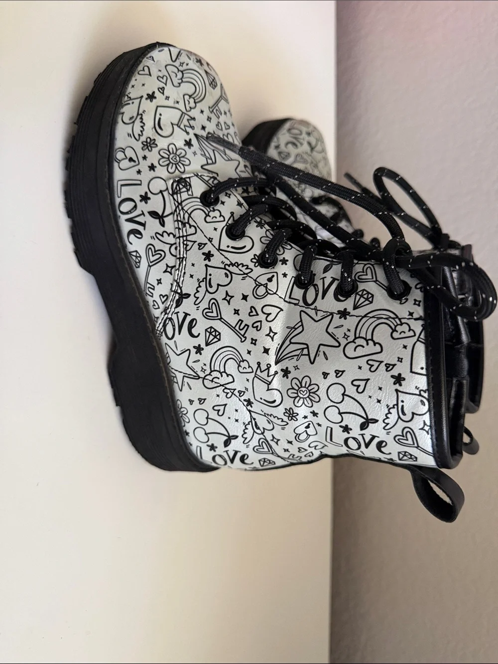 Skechers White & Black Doodle Combat Boots for Kids